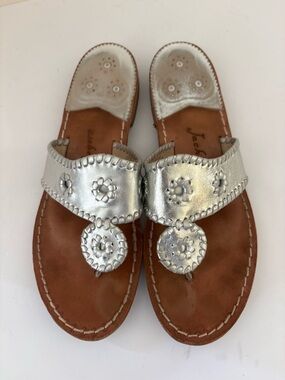 Jack Rogers Classic Jack Sandals. Silver w/silver whipstitch size 10. Nice shape